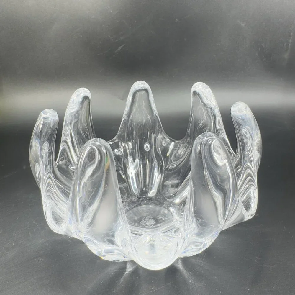 Vannes Clear Crystal France‎ Le Chatel Abstract Freeform Art Glass Bowl Signed